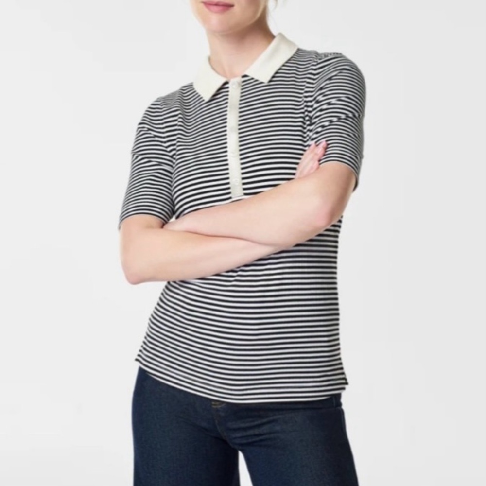 Spanx Striped Polo Shirt, Size Small
